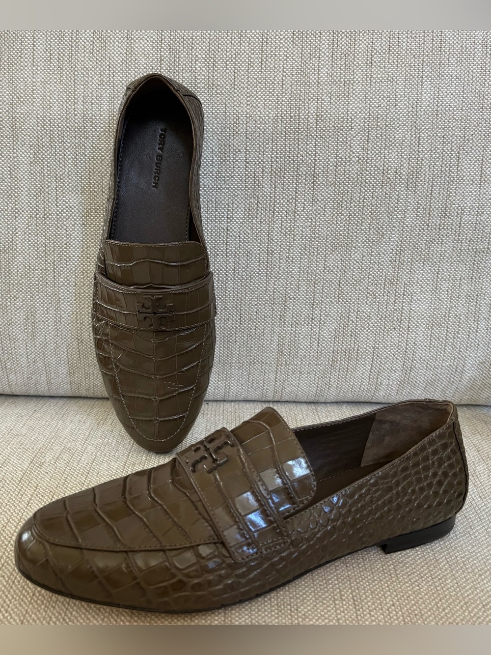Tory Burch Mini Everly Women’s Leather Loafers Embossed Croc Slip On US 7